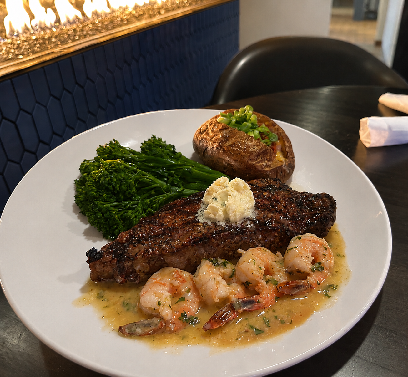 New 12 oz NY Strip with Shrimp Scampi